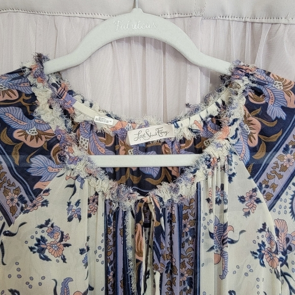 Loveshackfancy Popover Printed Silk Mini Dress Navy Blue Combo XS - Picture 9 of 16